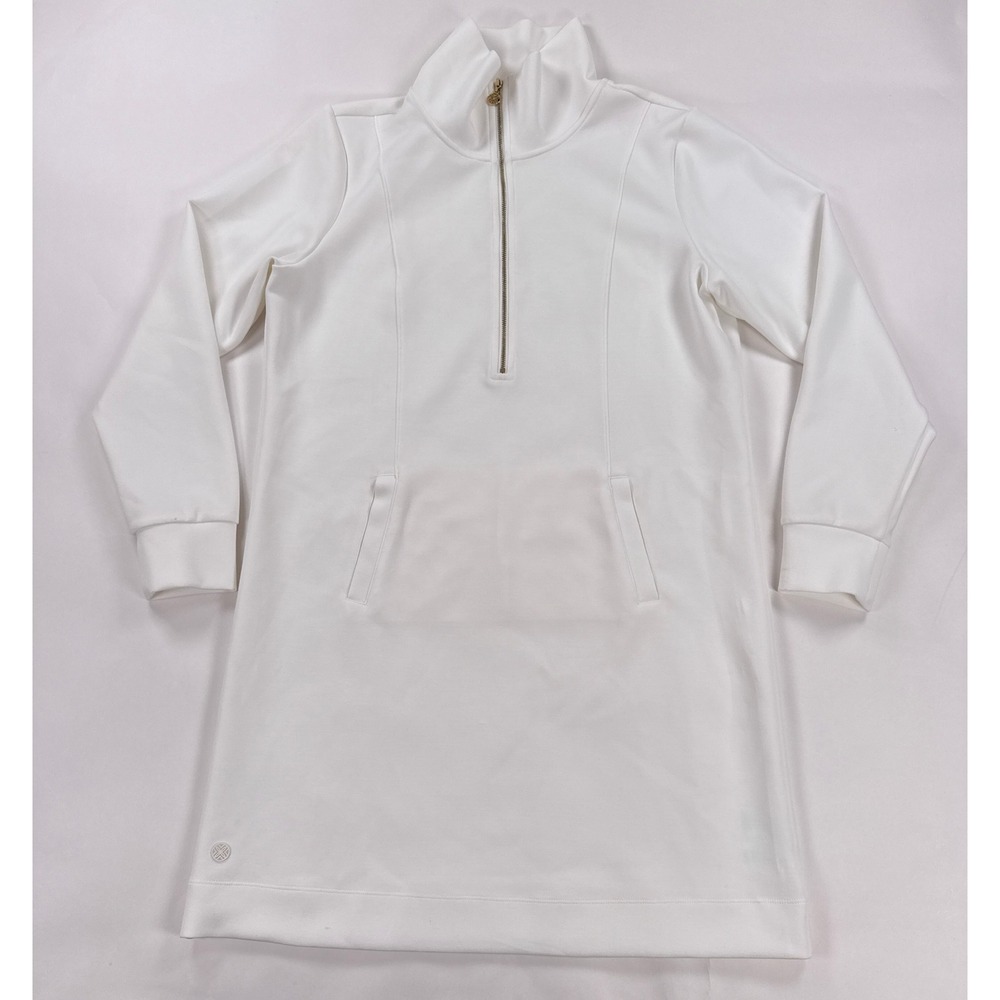 Lilly Pulitzer Womens Dress M White Chilly Lilly Quarter Zip Pullover Pocket